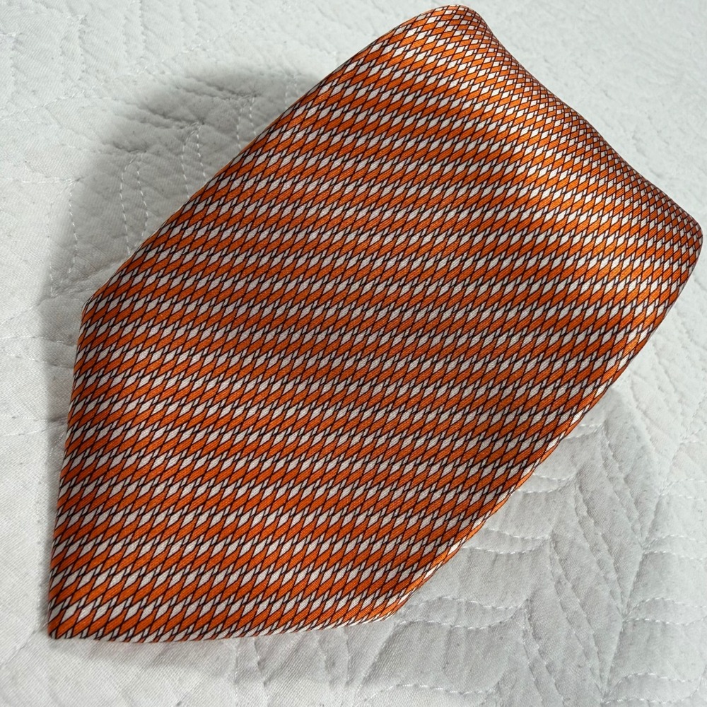 Italo Ferretti Tie Mens Orange Geometric Silk Handmade in Italy Designer 62"x3"
